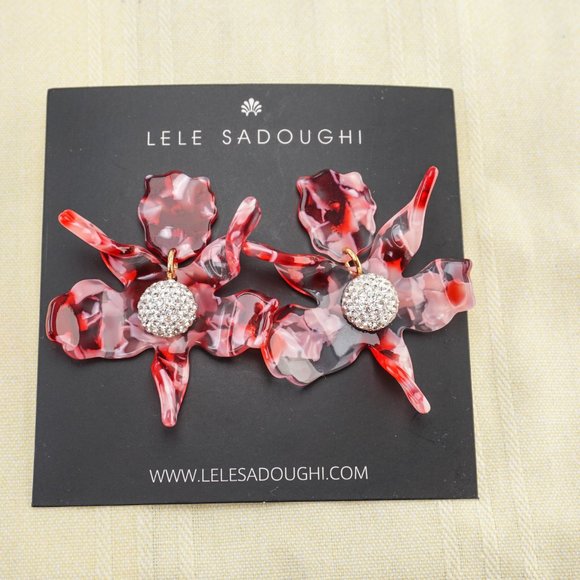 NEW Lele Sadoughi Crystal Small Lily Earrings - Cherry Red - Picture 2 of 6